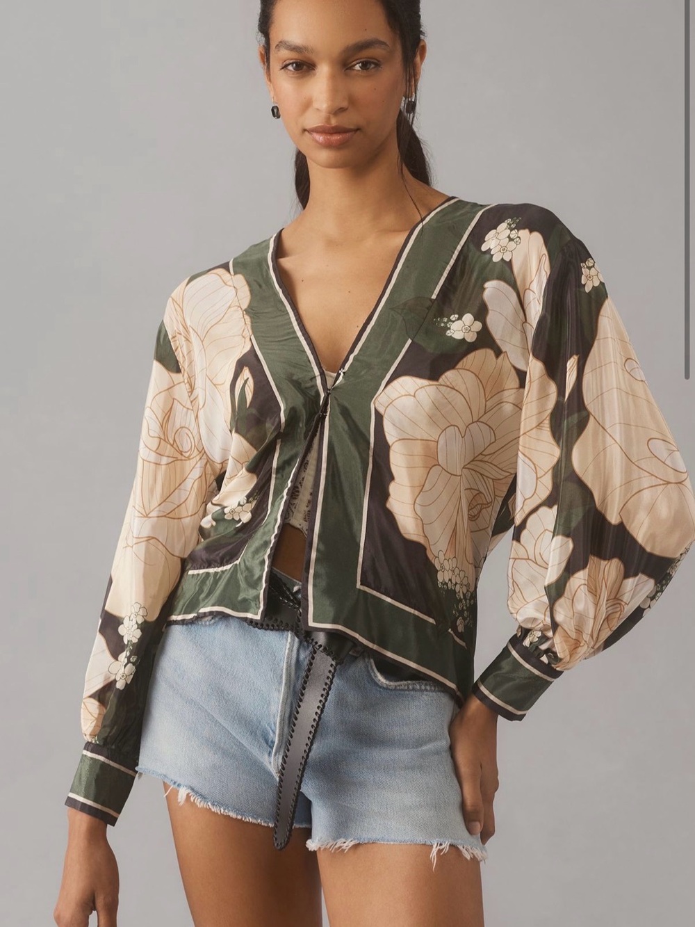 Farm Rio x Anthropologie Top NWT Black/ Green/ Cream/Peach Top Floral Small
